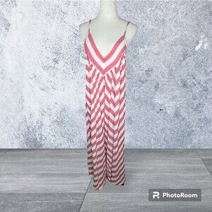 PINK CHICKEN pink and White Striped Spaghetti strapped maxi dress